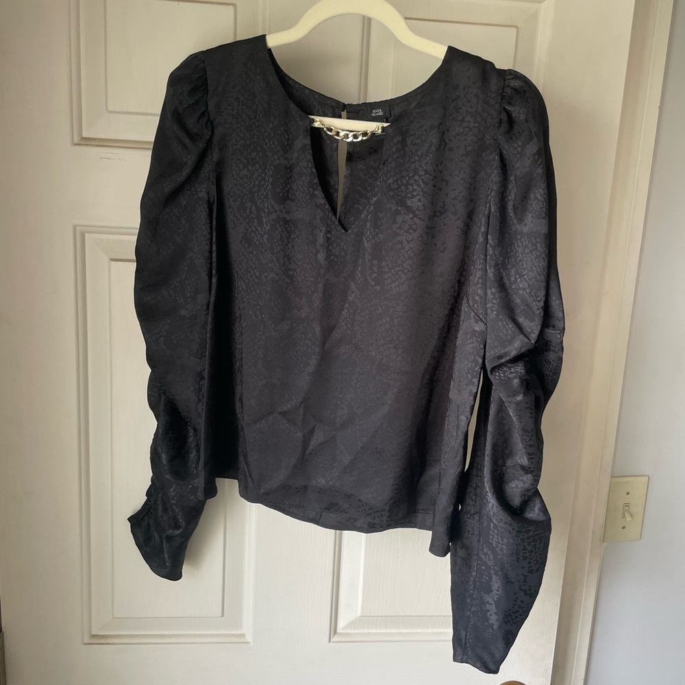 River Island Black Boxy Long Sleeve Blouse